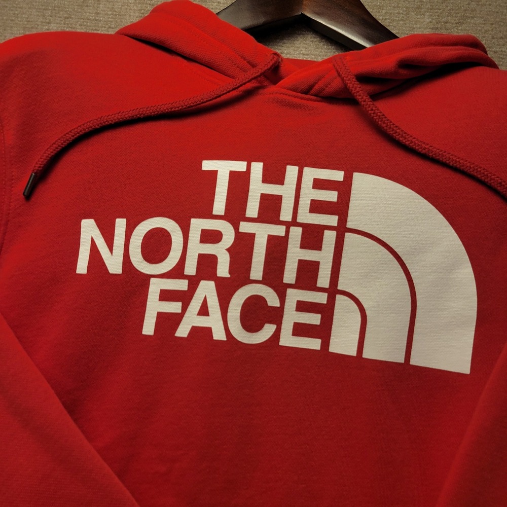 The North Face Hoodie Mens M Red White Circular Design Logo Pullover Sweatshirt